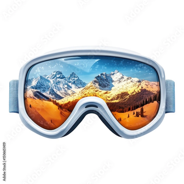 Fototapeta A snowy mountain range reflected on ski goggles capturing the essence of on transparent background