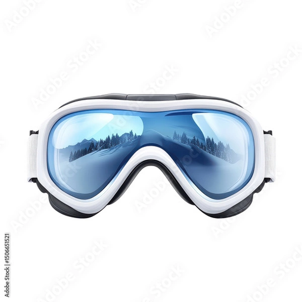 Fototapeta A skier s dream reflected in crisp goggles mountains and snowy slopes on transparent background