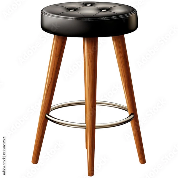 Fototapeta An elegant black leather bar stool with a classic design sits ready for on transparent background
