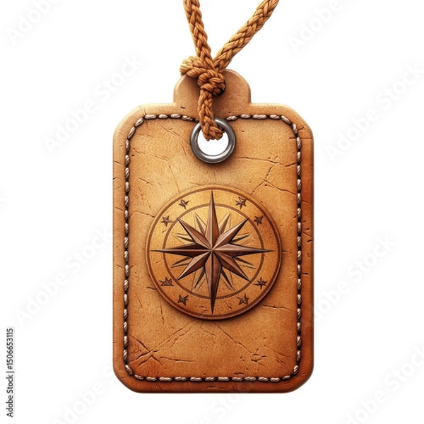 Fototapeta Embark on a leather tag journey seeking guidance from a compass rose on transparent background
