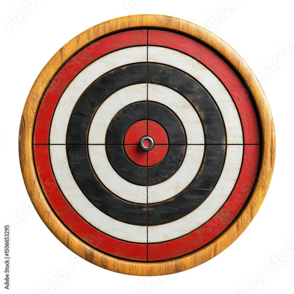 Fototapeta A weathered wooden dartboard symbolic of precision and strategy with a on transparent background