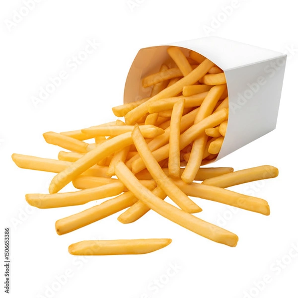 Obraz French fries spilling from carton isolated on transparent background