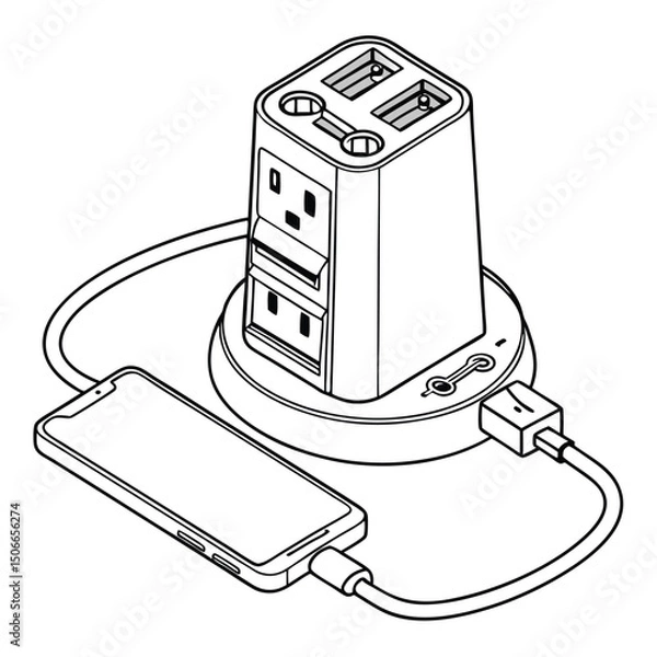 Obraz Isometric view illustration of a phone charging with a multi plug adapter