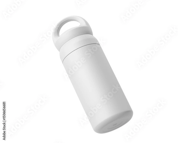 Fototapeta Blank Empty White Thermos Water Bottle, Tumbler Bottle Isolated On Transparent Background, Prepared For Mockup, 3D Render.	