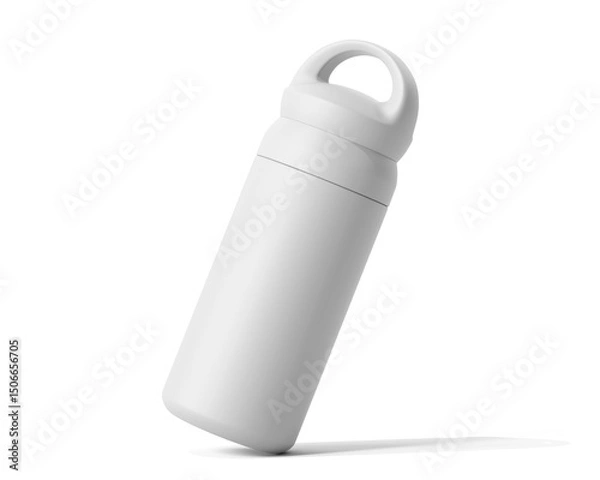 Fototapeta Blank Empty White Thermos Water Bottle, Tumbler Bottle Isolated On Transparent Background, Prepared For Mockup, 3D Render.	
