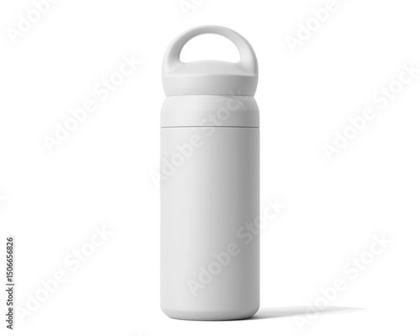 Fototapeta Blank Empty White Thermos Water Bottle, Tumbler Bottle Isolated On Transparent Background, Prepared For Mockup, 3D Render.	