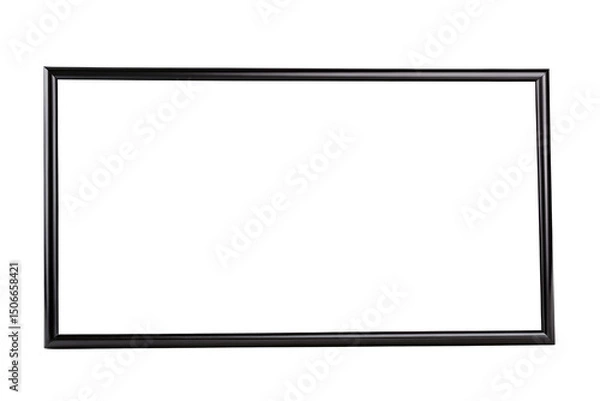 Fototapeta A glossy black rectangular frame with a dark center against a black background in a studio shot