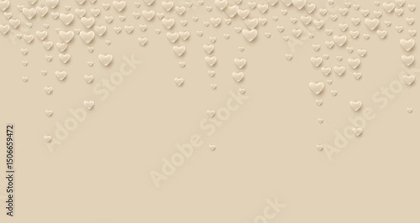 Fototapeta Festive beige background. Abstract background with volumetric hearts on flat backdrop. Perfect for anniversary, birthday, Valentine's day, mother's day