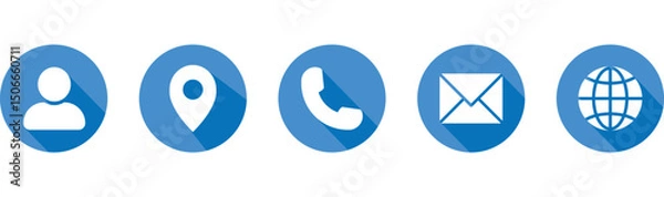 Fototapeta Business card and website icon set. Contact information blue icons containing name, location, phone, email and web address symbol. Transparent png and vector illustration.
