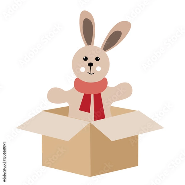 Fototapeta Cute Rabbit in a Box on a White Background