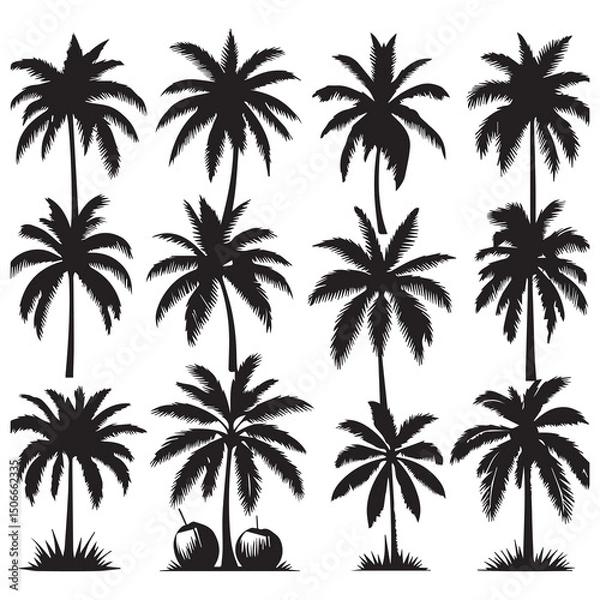 Obraz Coconut Tree Silhouette Bundle Tropical Printable Graphics Design