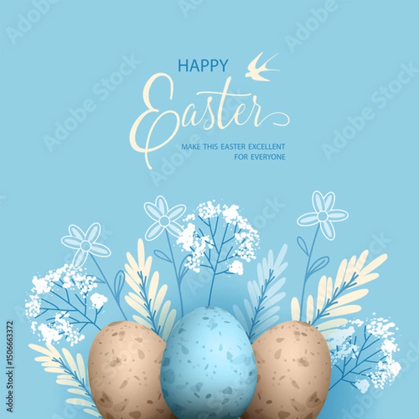 Fototapeta Easter card with eggs and and hand drawn plants