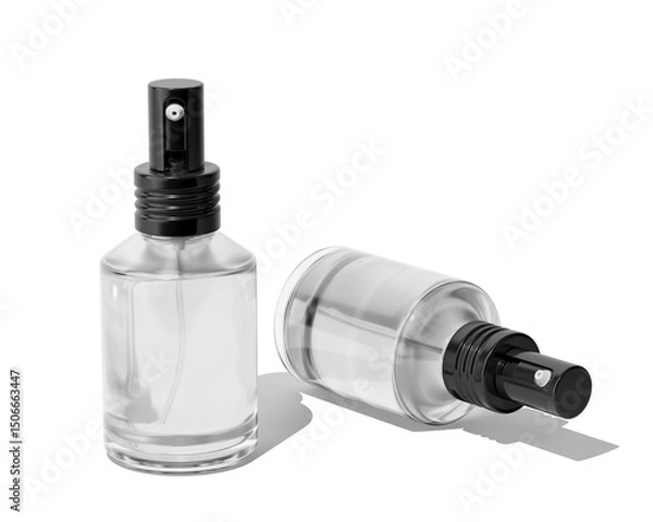 Fototapeta Blank Empty White Perfume Glass Bottle, Spray Bottle Isolated On Transparent Background, Prepared For Mockup, 3D Render.