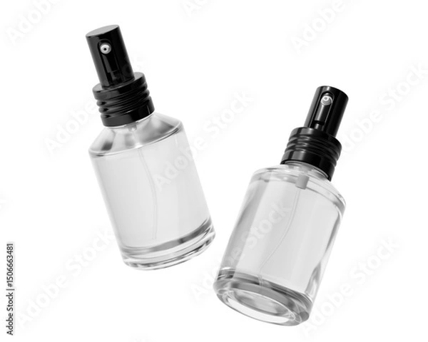 Fototapeta Blank Empty White Perfume Glass Bottle, Spray Bottle Isolated On Transparent Background, Prepared For Mockup, 3D Render.