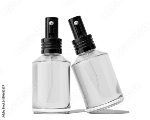 Fototapeta Blank Empty White Perfume Glass Bottle, Spray Bottle Isolated On Transparent Background, Prepared For Mockup, 3D Render.