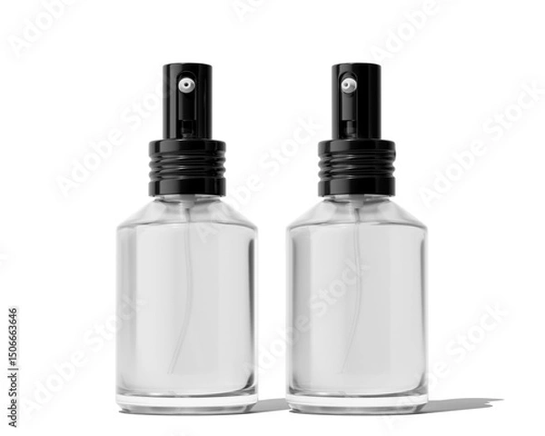 Fototapeta Blank Empty White Perfume Glass Bottle, Spray Bottle Isolated On Transparent Background, Prepared For Mockup, 3D Render.