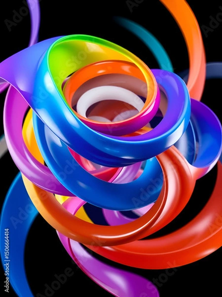 Obraz Abstract Swirls of Colorful Ribbons Forming a Sphere Glossy Texture Modern Art Design 3D Ren