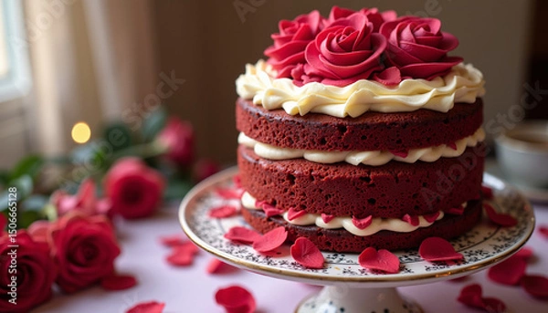 Obraz wedding cake with roses Generative AI	