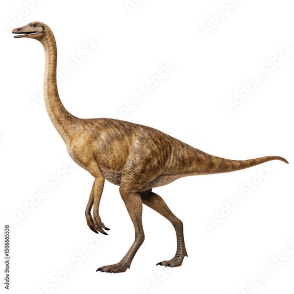 Fototapeta Gallimimus, an ostrich like dinosaur from the late cretaceous period, is depicted walking against a transparent background, offering flexibility for various design projects