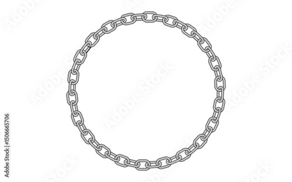 Fototapeta Texture chain round frame vector. Circle border chains silhouette black and white isolated on background