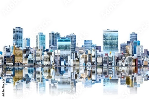 Fototapeta Japan Building Isolated Panorama City View Include Clipping Path on White Background