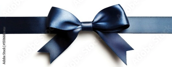 Obraz A navy blue satin ribbon tied in a classic bow, centered on a white background