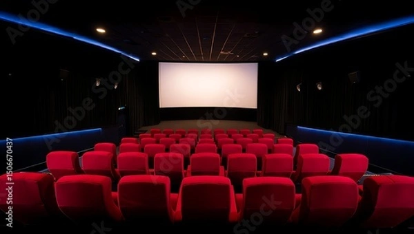 Obraz Empty Cinema Theater Rows of Red Seats Awaiting the Movie Magic