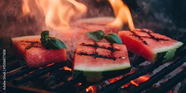 Obraz Grilled Watermelon with Basil: A Summer Delight