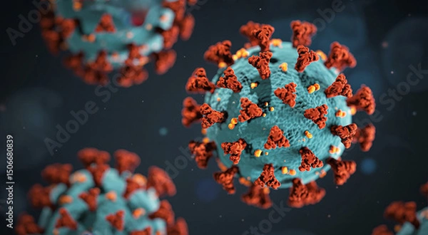 Fototapeta Glowing filamentous viruses, microscopic generative ai
