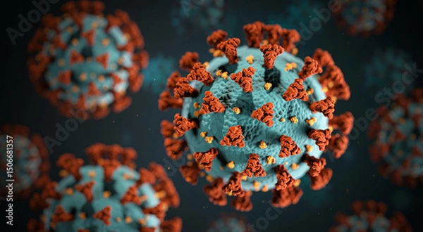 Fototapeta Glowing filamentous viruses, microscopic generative ai