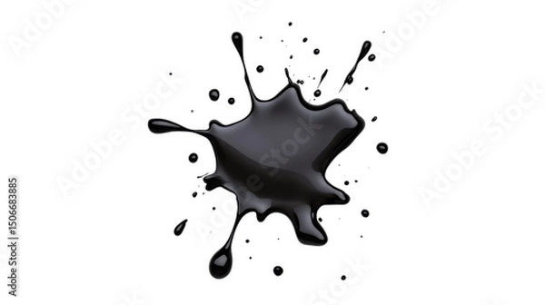 Fototapeta 3D Render Black Liquid Splash Isolated on Transparent Background, Fluid Dynamics, Ink Blot, Liquid, Splash, Abstract