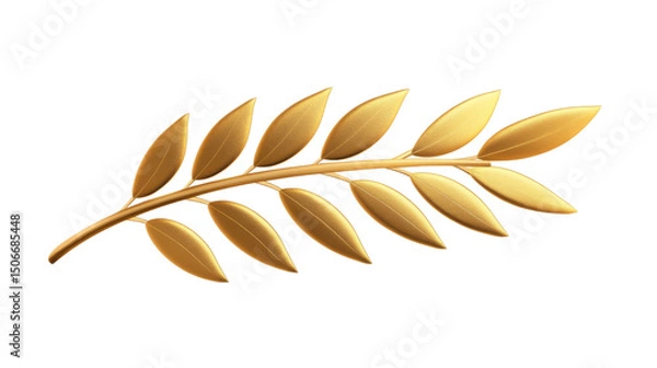 Fototapeta Gold Laurel Branch 3D Render, Isolated on Transparent Background, Award, Decoration, Symbol, leaves, branch, gold