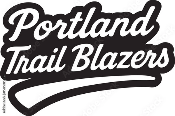 Obraz Portland Trail Blazers logo with white lettering on a black banner with a white swoosh underneath, isolated on a white background
