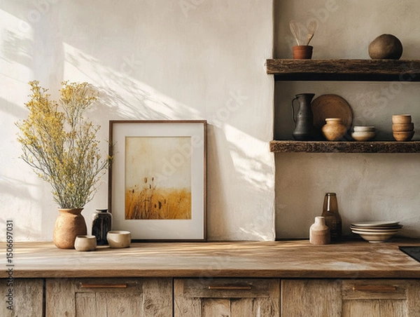 Obraz frames mockup in contemporary rustic kitchenmage