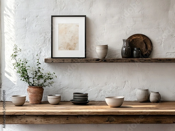 Obraz frames mockup in contemporary rustic kitchenmage