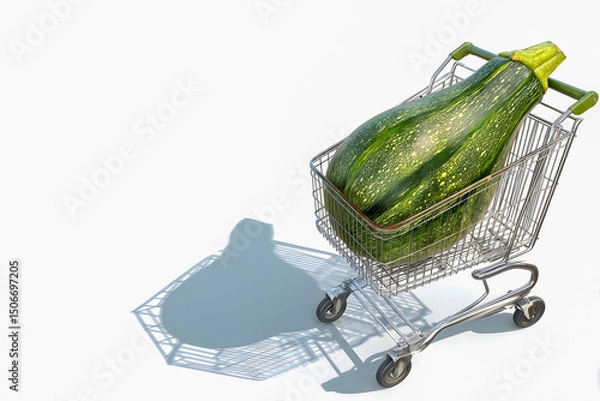 Obraz Large zucchini in a shopping cart with a clean white background  