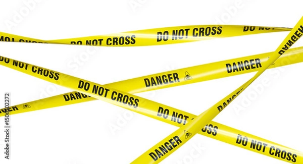 Fototapeta Yellow caution tape danger and biohazard symbol isolated 3d