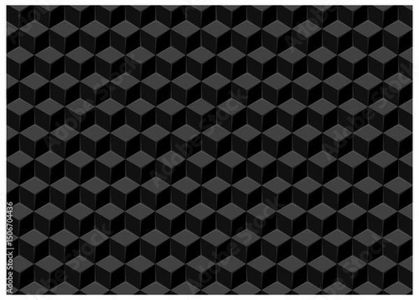Fototapeta Abstract geometric pattern of dark gray 3D cubes grid pattern. Black and white geometric background.