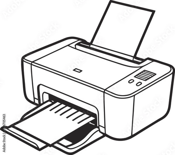 Obraz A simplistic line drawing of a printer showcasing the paper handling