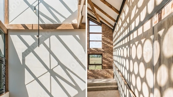 Obraz Interior design showcasing light patterns and textures on walls.