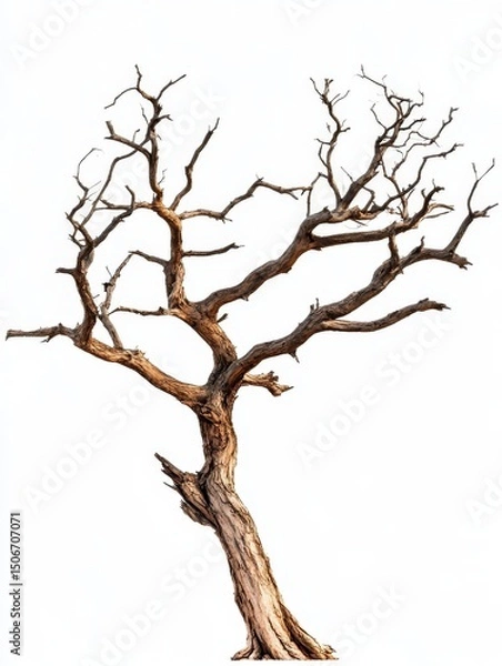 Fototapeta Striking Silhouette: A Bare Tree's Dance Against White Canvas, Revealing Nature's Stark Beauty and Winter's Embrace in a Leafless, Isolated Landscape