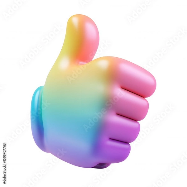 Fototapeta Colorful 3d icon of a thumb up gesture, showing approval or agreement, isolated on a transparent background