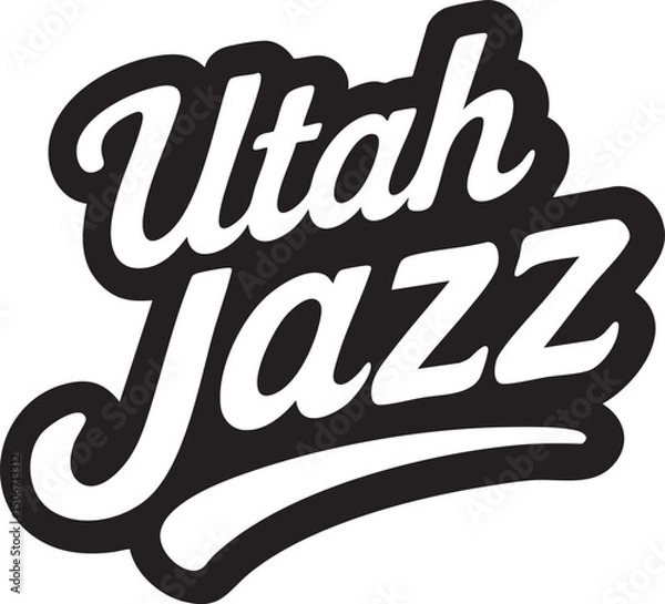 Fototapeta Utah Jazz team logo featuring black-outlined letterform in stylized white script typography