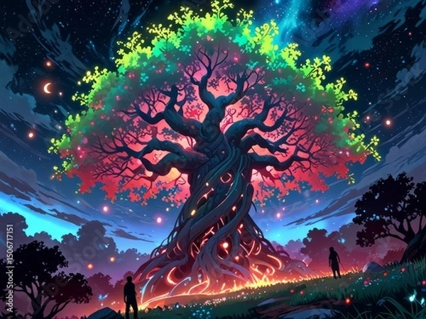 Fototapeta  a towering tree-like being with glowing