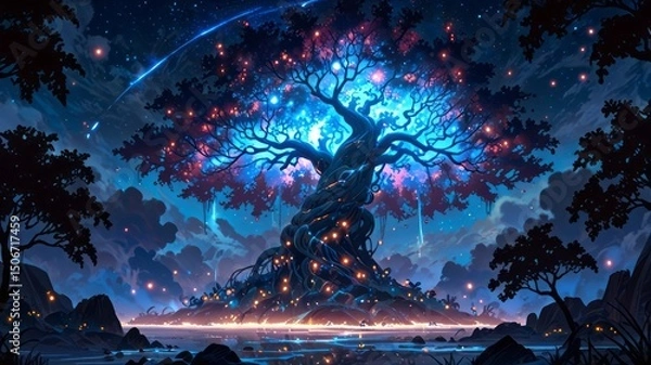 Fototapeta  a towering tree-like being with glowing