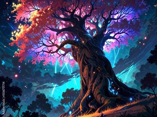 Fototapeta  a towering tree-like being with glowing