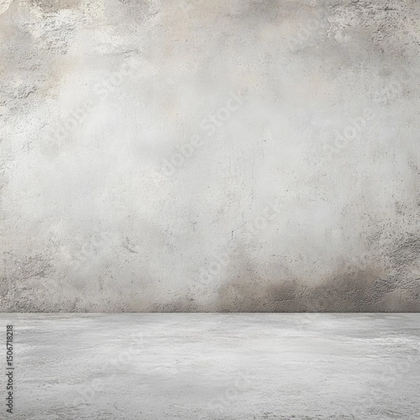 Fototapeta Textured grey concrete wall and floor, showing age and wear, creating a minimalist, empty room scene