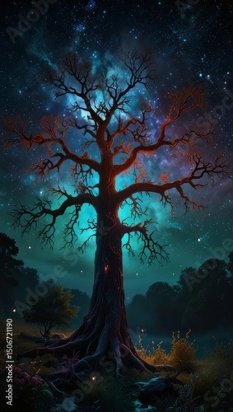 Fototapeta  a towering tree-like being with glowing