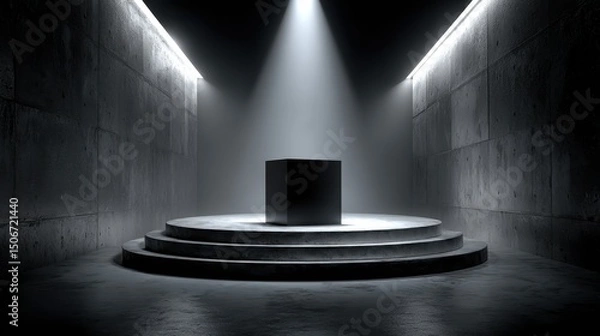 Fototapeta Premium obsidian-like podium in a clean black space
