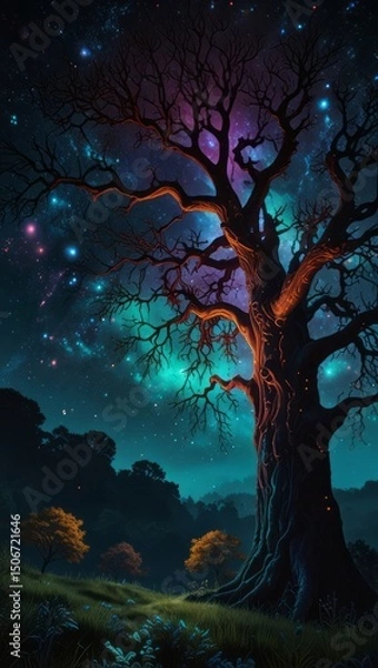 Fototapeta  a towering tree-like being with glowing